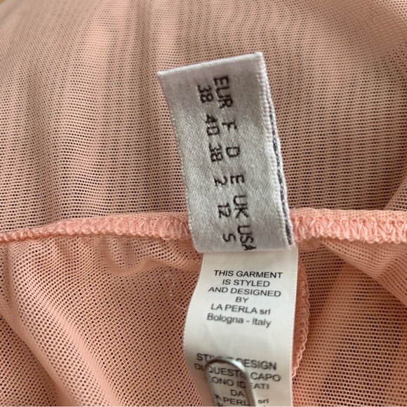 LA PERLA Peach Mesh & Lace Slip Negligee Chemise - Picture 6 of 11